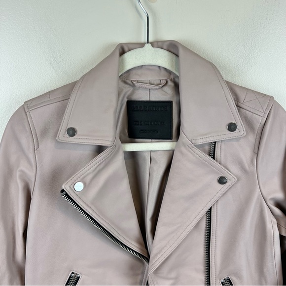 NEW ALLSAINTS Dalby Leather Biker Jacket in Nude Pink, Size 2 US - Picture 4 of 12
